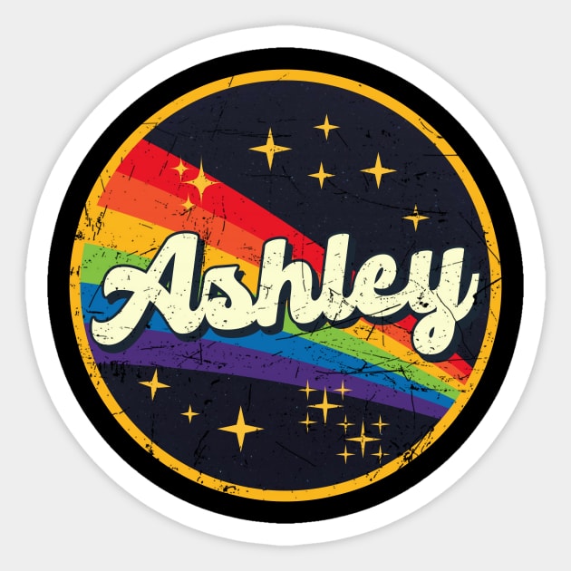 Ashley // Rainbow In Space Vintage Grunge-Style Sticker by LMW Art